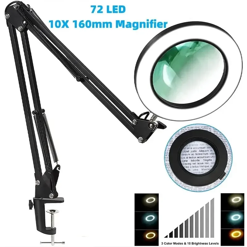 72LED 8X/10X NEUE beleuchtete Lupe USB 3 Farben LED Lupe für Lötkolben Reparatur/Tischlampe/Hautpflege Schönheit