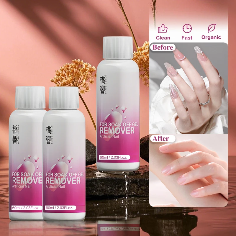 BRIDGESOUND 3 قطع مزيل طلاء الأظافر Hypoallergenic 2 في 1 60 مل - إزالة سريعة من الجل والبولي، خالي من الفورمالديهايد، 5 دقائق، مضاد للالتصاق #1