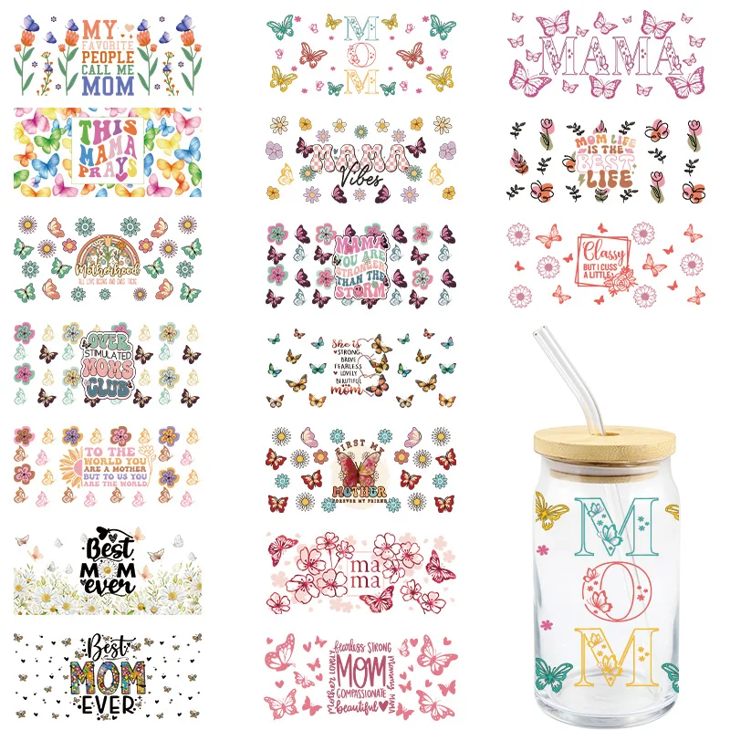 

Mother's Day UV DTF Wrap Transfer Stickers Cartoon Butterfly Design Waterproof Wrap For Bottles Decal Custom Logo