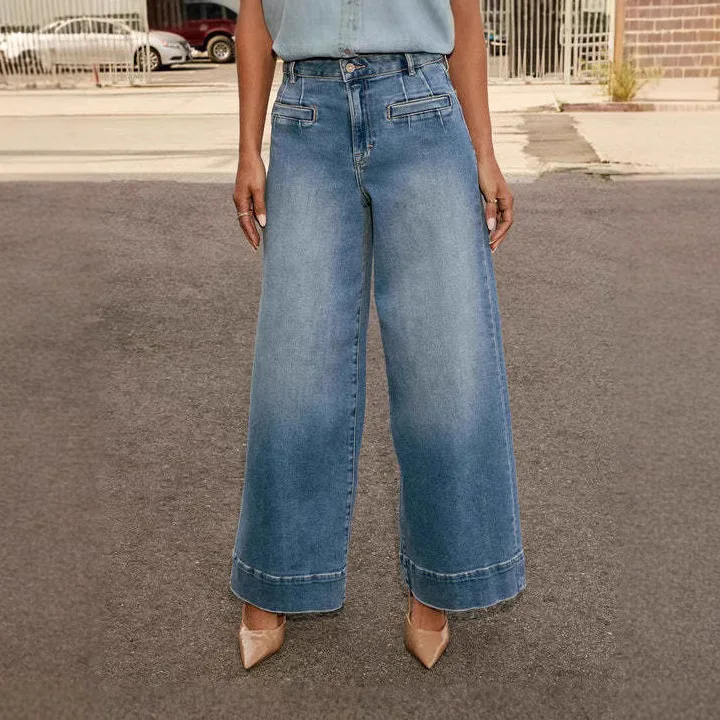 Jean taille haute en détresse pour femmes, pantalon à jambes larges, longueur cheville, ample, fermeture éclair, délavé, Vintage, été