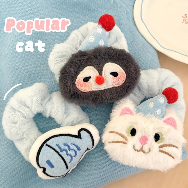 

Cute Fluffy Penguin Fish Cat Hair Ties for Women Girls Ponytail Scrunchies,High-quality cartoon cute hair accessories