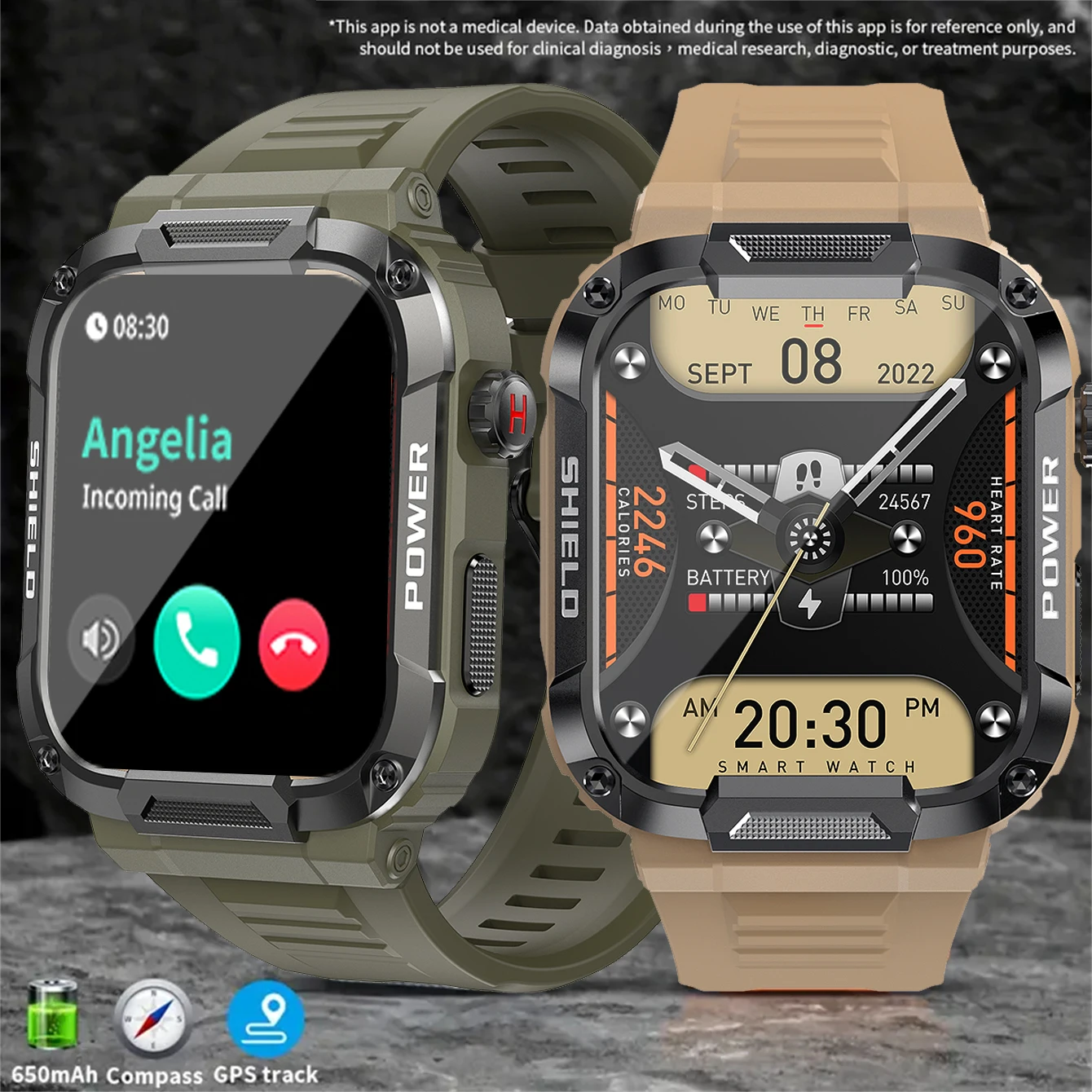 2025 Smart Watch da uomo: batteria a lunga durata da 650 mAh Track GPS Bussola Chiamate wireless Cardiofrequenzimetro Orologio sportivo da esterno