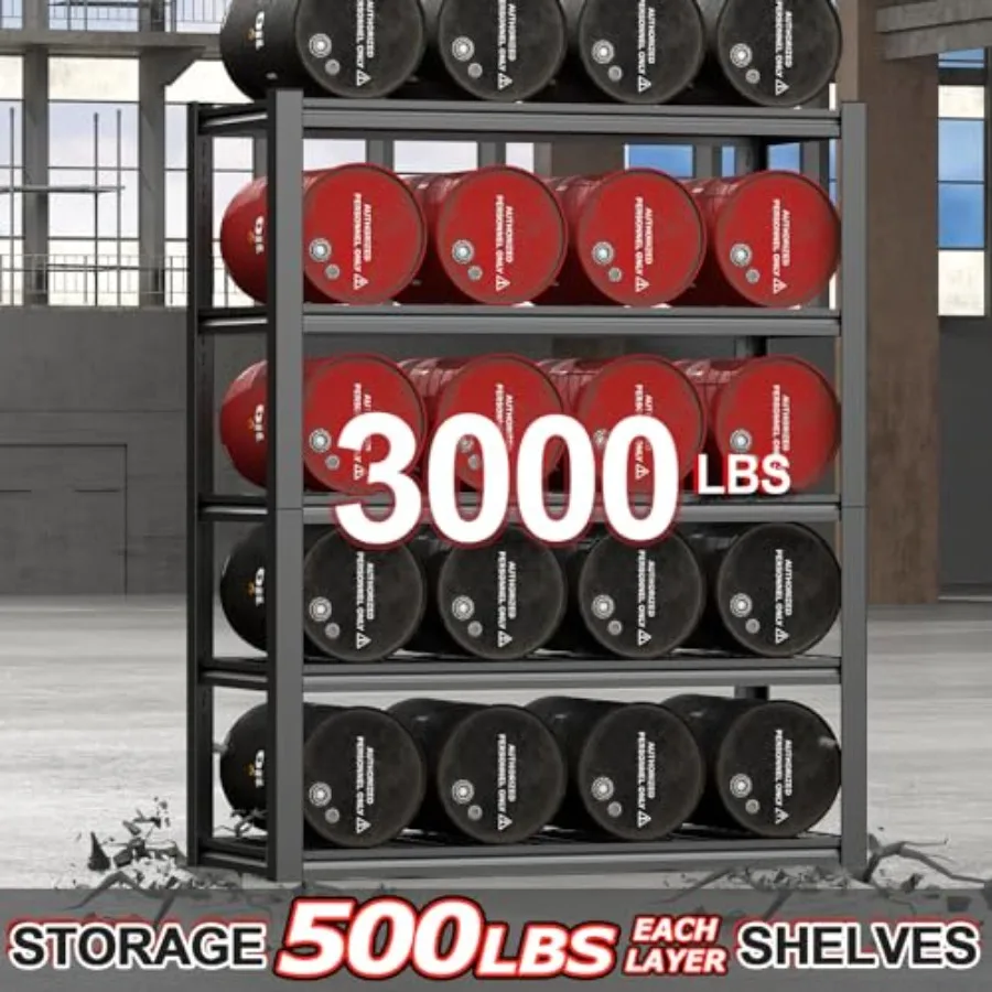 رفوف جراج شديدة التحمل 72 ساعة بسعة 3000 رطل، أرفف تخزين معدنية قابلة للتعديل من 5 طبقات لمرآب الطابق السفلي في المستودعات #4