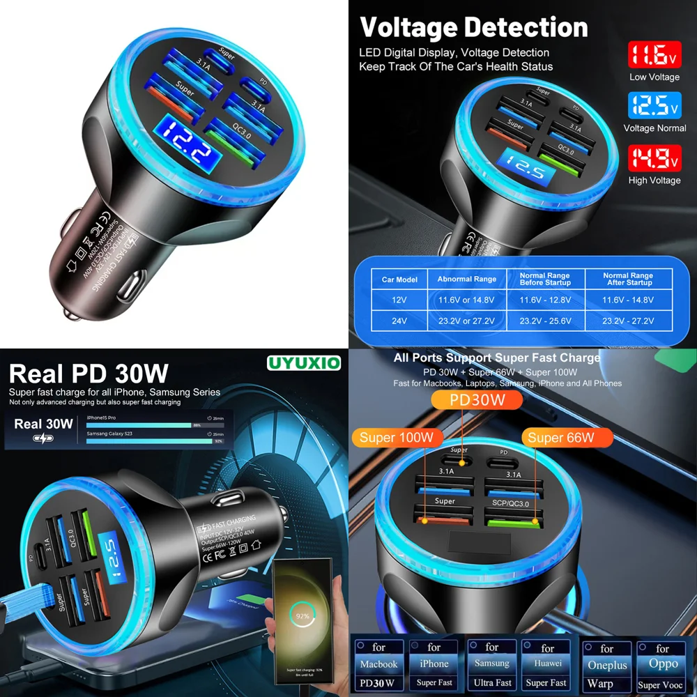 2026 New Arrivals Multi Port PD 30W USB Car Charger Type C with Volt Meter Fast Charge Adapter with Voltage Display Trending