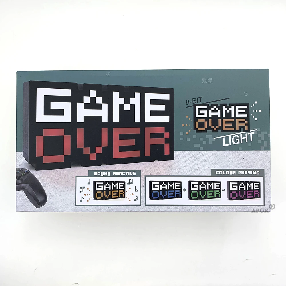 LED GAME OVER Sign Voice Control Game Icon Night Light Colorful Light Acrylic Atmosphere Neon Bar Lamp Club Decorative Ornament