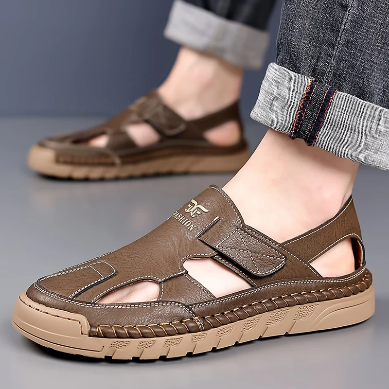 Luxury Business Casual Shoes Outdoor Leather Men Sandal Men Summer Hollow Out Non-slip Shoes Soft Sole Comfortable Men Sandalias