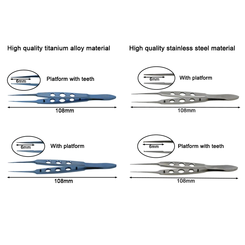 GREATLH Ophthalmic Forceps with Teeth Without Teeth Micro Surgical Forceps Clamp 6mm Head Microscopic Ophthalmic Instrument