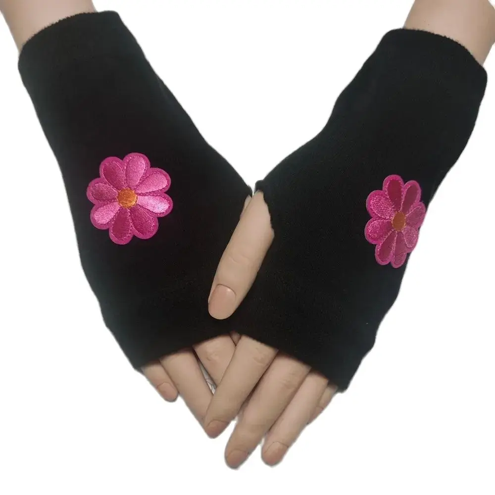 New embroidered Flower chrysanthemum knitting gloves Fingerless Gloves