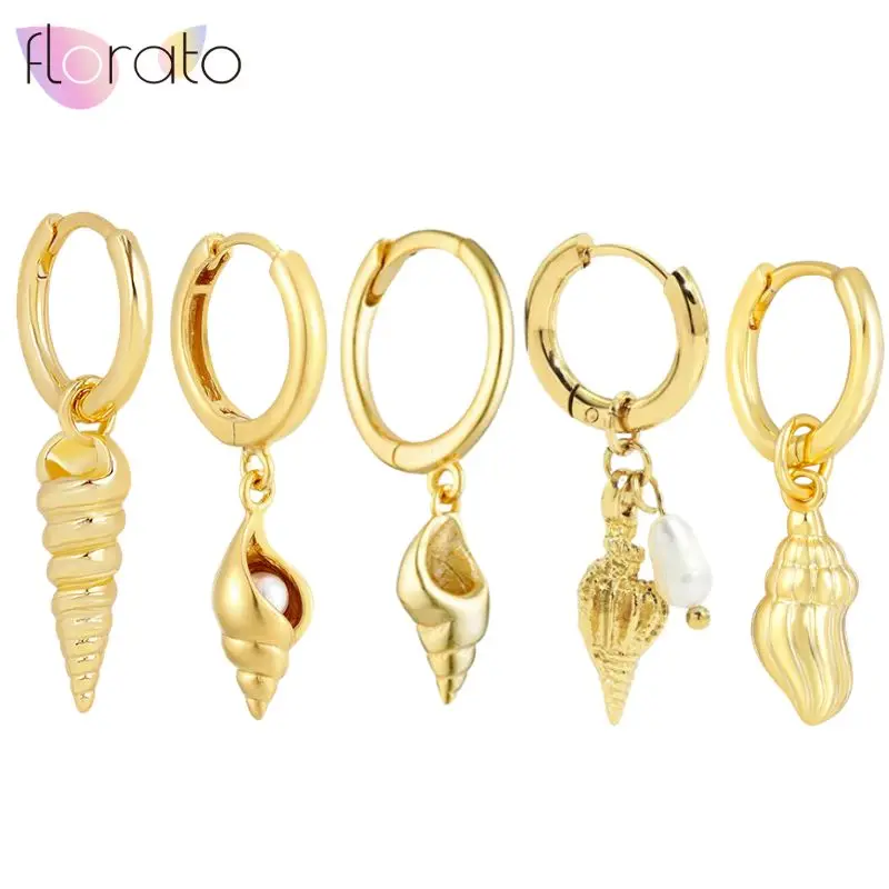 

925 Sterling Silver Ear Needle Niche Sea Salt Style Pearl Conch Pendant Earrings women's Must-wear Jewelry Summer Beach Outings