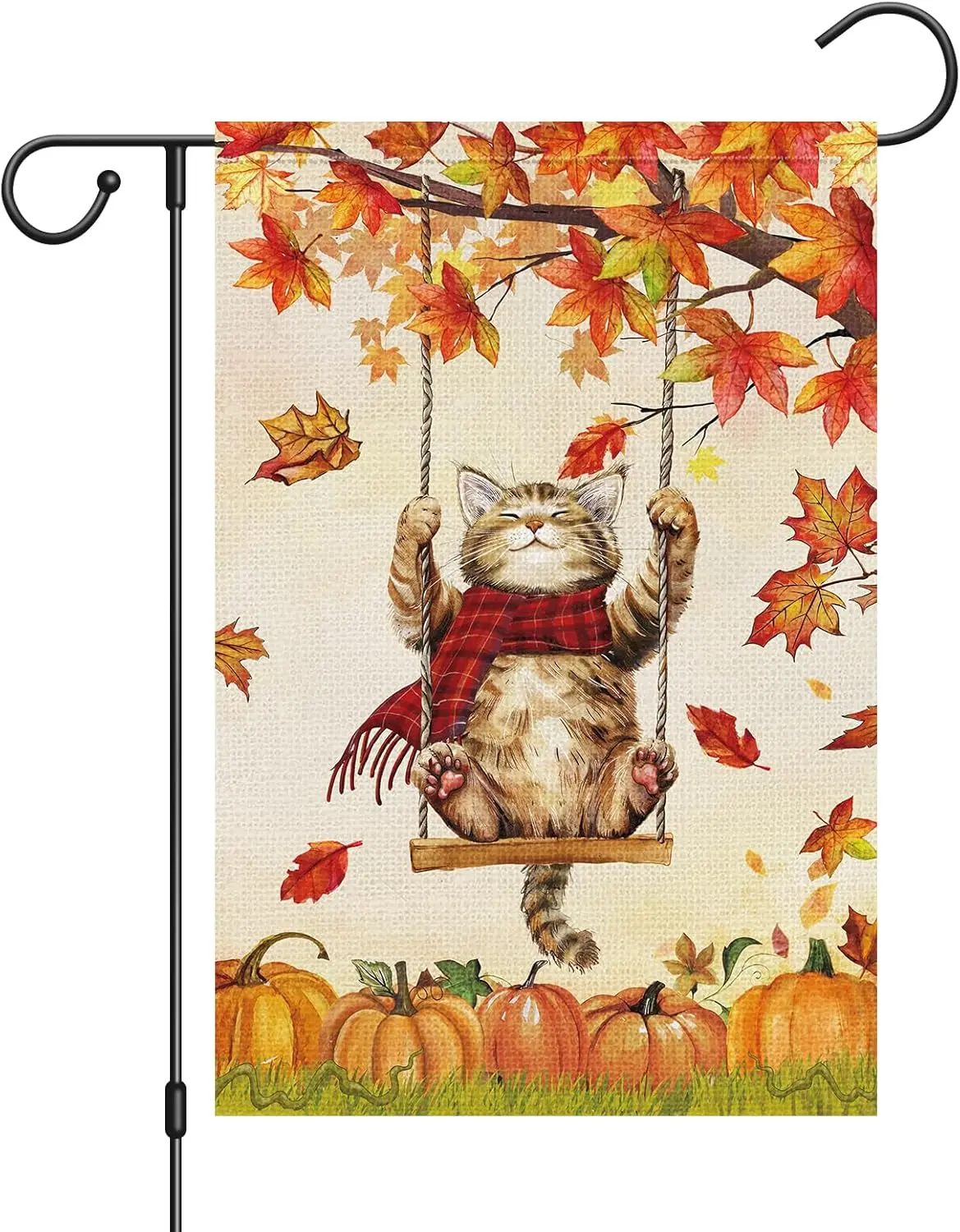 Louise Maelys Happy Fall Pumpkin Garden Flag with Cat Double Sided 12x18 Inch Small Burlap Autumn Harvest Yard Flags Thanksg jjp