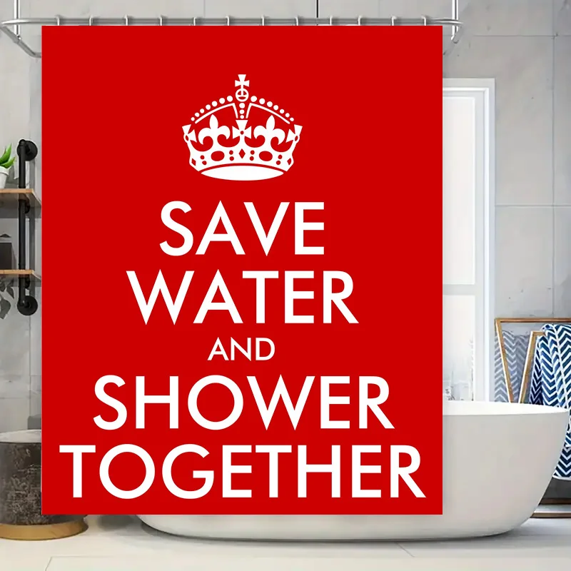 Water-saving shower curtain with white crown design, perfect for bathroom decor A unique way to promote water conservation while