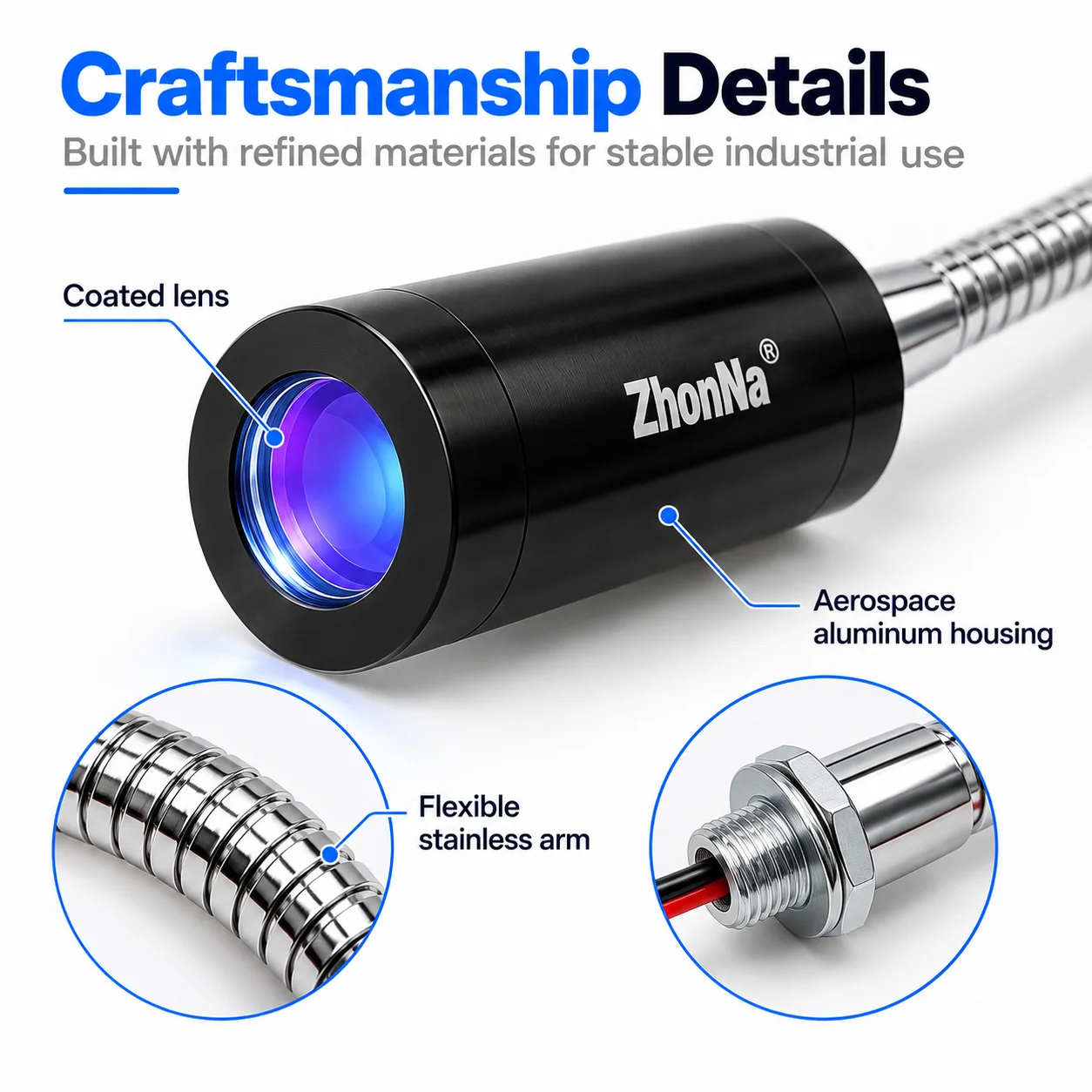 ZhonNa Flexible Gooseneck Laser Level Light Aerospace Aluminum Rotary Arm for Wood Cutting Positioning Laser Module 340-360nm