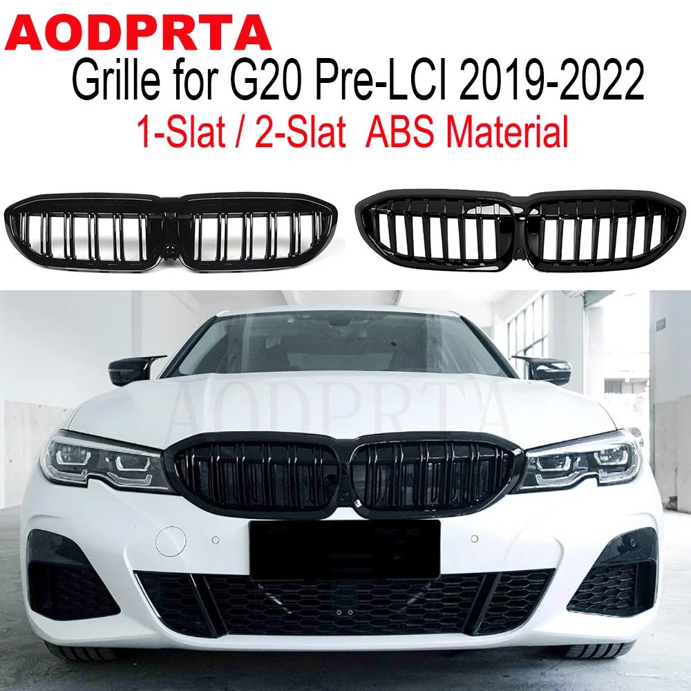 

M340i Grille ABS Material Dual Slat Front Bumper Hood Mesh Grill for BMW 3 Series G20 G21 Pre-LCI 2019-2022 318i 320i 1-Slat