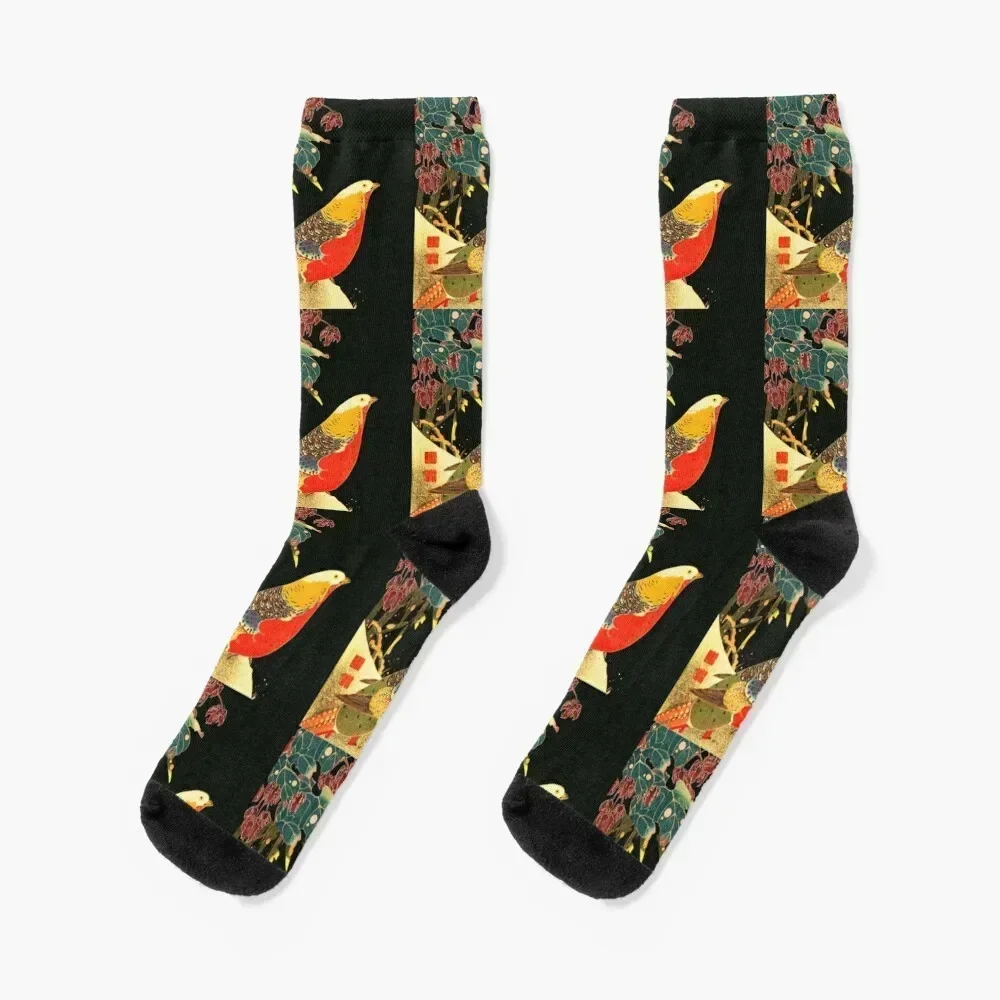 

Golden Pheasant in the Snow Antique Japanese Woodcut Socks new year summer cotton funny gift Socks Male Women's