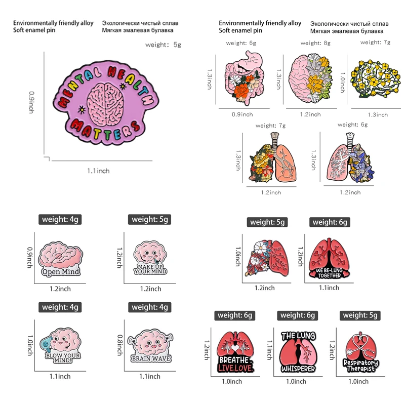 3-5pcs/sets Medical Organs Enamel Pins Heart Brain Lungs Intestines Brooch Cartoon Creative Metal Lapel Pin Badge Jewelry Gift - view 2