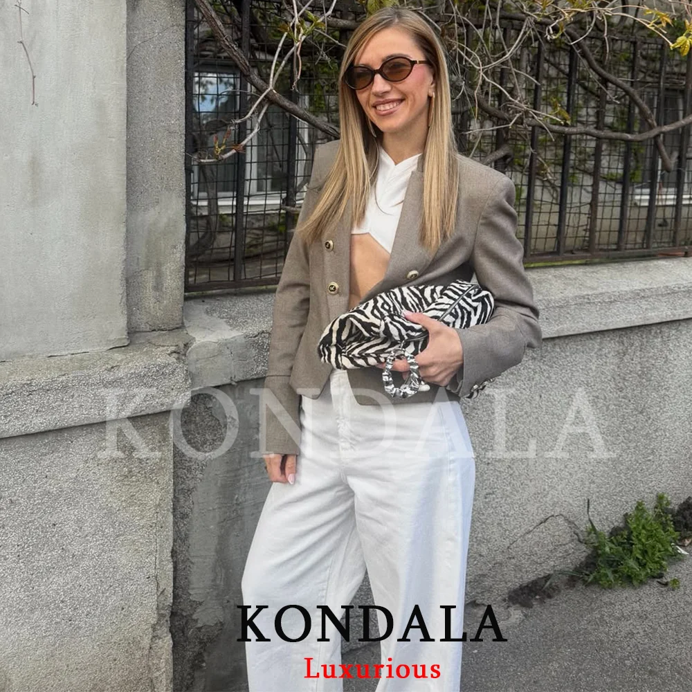 KONDALA Office Lady Casual Chic Women Slim Blazer Double Breasted Long Sleeve Blazer Fashion 2026 Spring Summer Holiday Blazer
