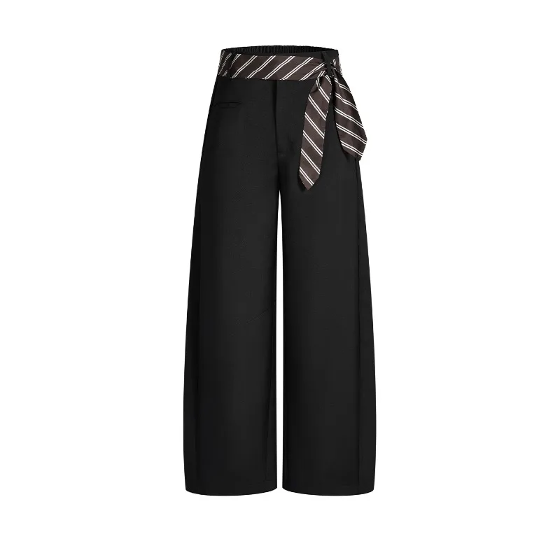 2026 Autumn New Tie Belt Elegant Women's Commuter Suit Pants Korean Fashion Casual Loose Straight Leg Wide Leg Trousers