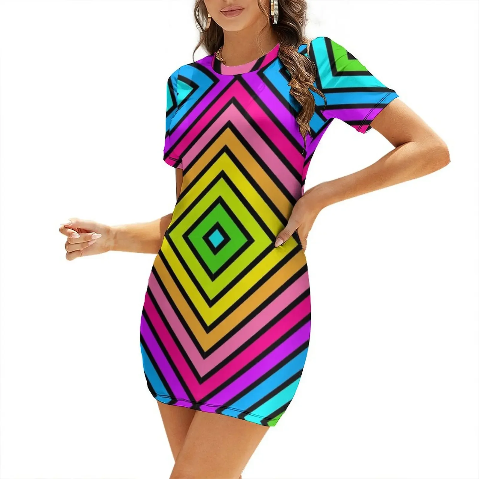 

Neon Party Pattern Shirt | Multi-color Neon Fluro Color Pattern | Short-Sleeved Dress Cocktail of dresses Elegant gowns Dress