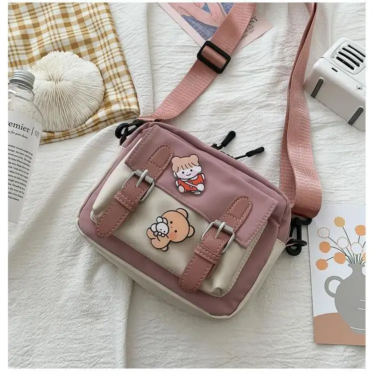 Girls Kawaii Canvas Shoulder Bag Fashion Cute Korean Crossbody Bag School Beach Travel Storage Bag