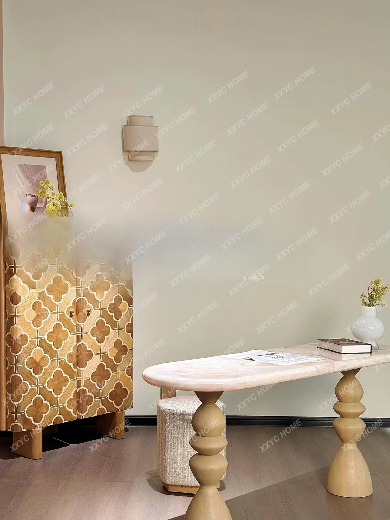 Simple natural marble entrance table, cream style dressing table, home decoration table