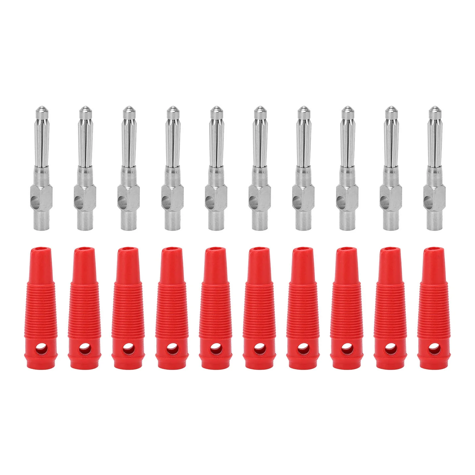 10Pcs 4mm 7Pin Banana Plug Copper 1000V 32A Stackable Male Plugs with Soft Sleeve Screw TightRed