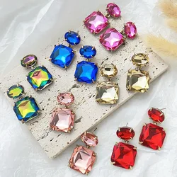 Shiny Dinner Party Gold Earrings for Women Elliptic Square Alloy Jewelry Accessories Bridal Bridesmaid Dangle Korean Earrings