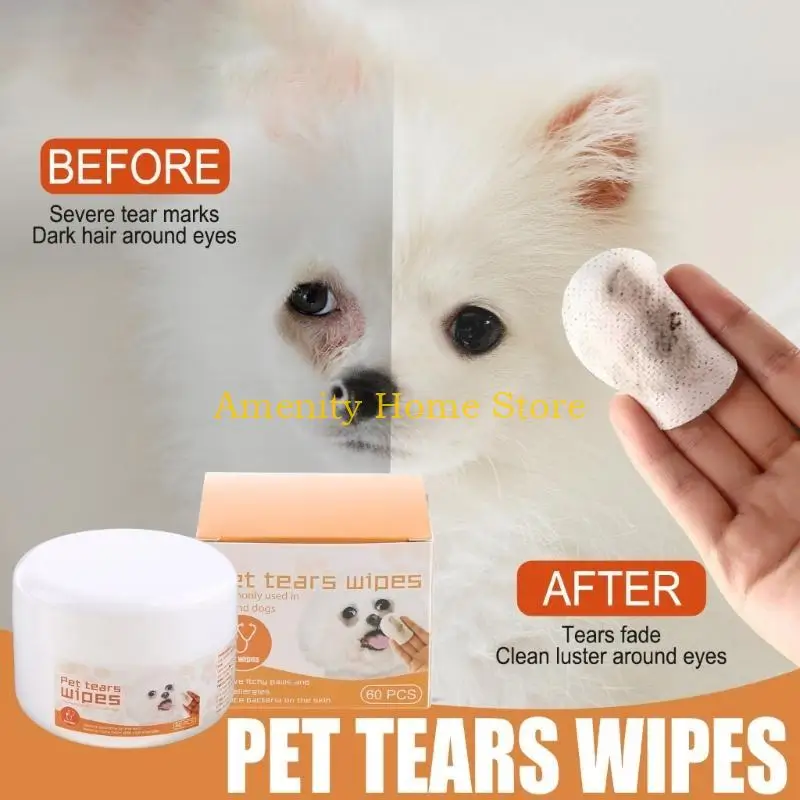 Toallitas para ojos perro F26C para limpiador ojos gato, toallitas quitamanchas para mascotas, 60 unidades