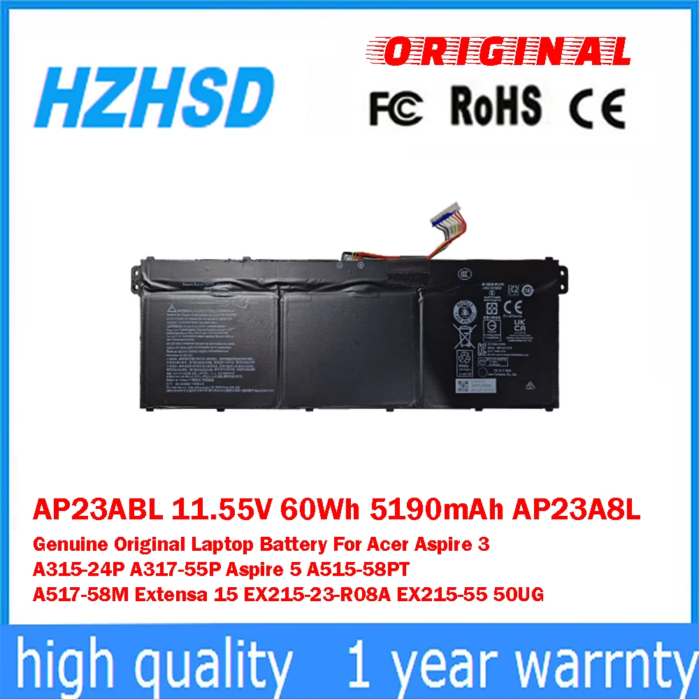 

AP23ABL 11.55V 60Wh 5190mAh AP23A8L Genuine Original Laptop Battery For Acer Aspire3A315-24P A317-55P Aspire5 A515-58PT A517-58M