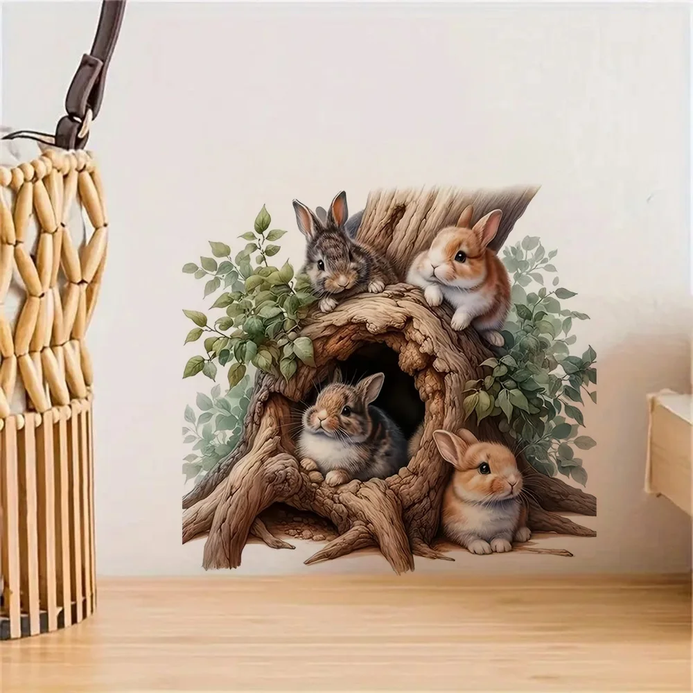 Tree HoleRabbit Nest Vinyl Sticker, Decoration for Living Room, Wall, Bedroom, and Home Decor Car Decals Self-Adhesive