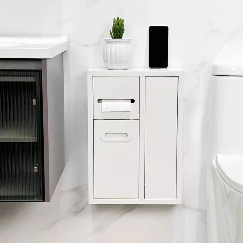 Anti-Fingerprint Toilet Cabinet - Wall Mounted Bath Organizer with Antibacterial Waste Bin, Rustproof Metal Storage Shelf