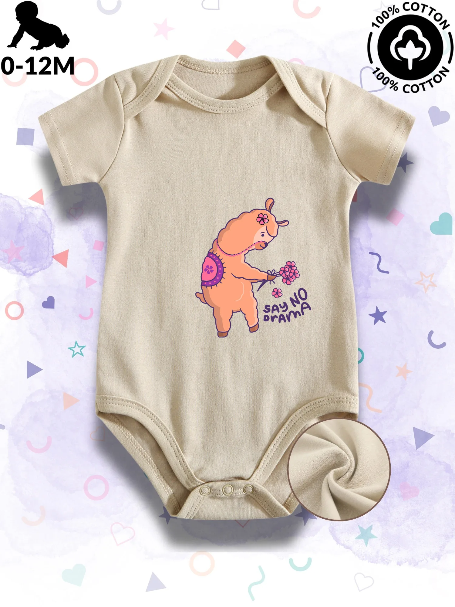 

Детский комбинезон-боди унисекс Say No Drama, 100% хлопок, мягкий, всесезонный, бежевый, для ползания, 190 г/м²