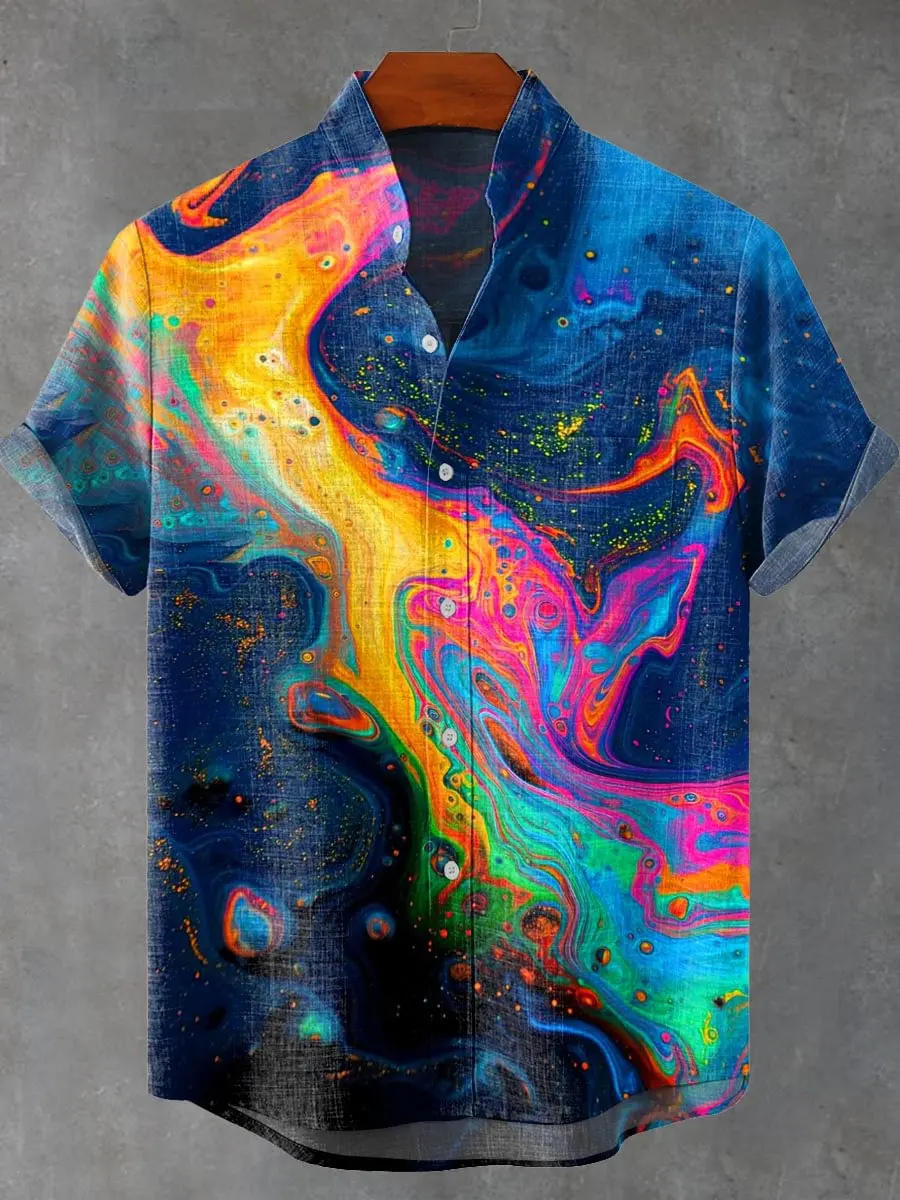 Nuevo Meteor gradiente arte 3D patrón impreso Casual botón manga corta Camisa estampada verano Venta caliente moda Casual