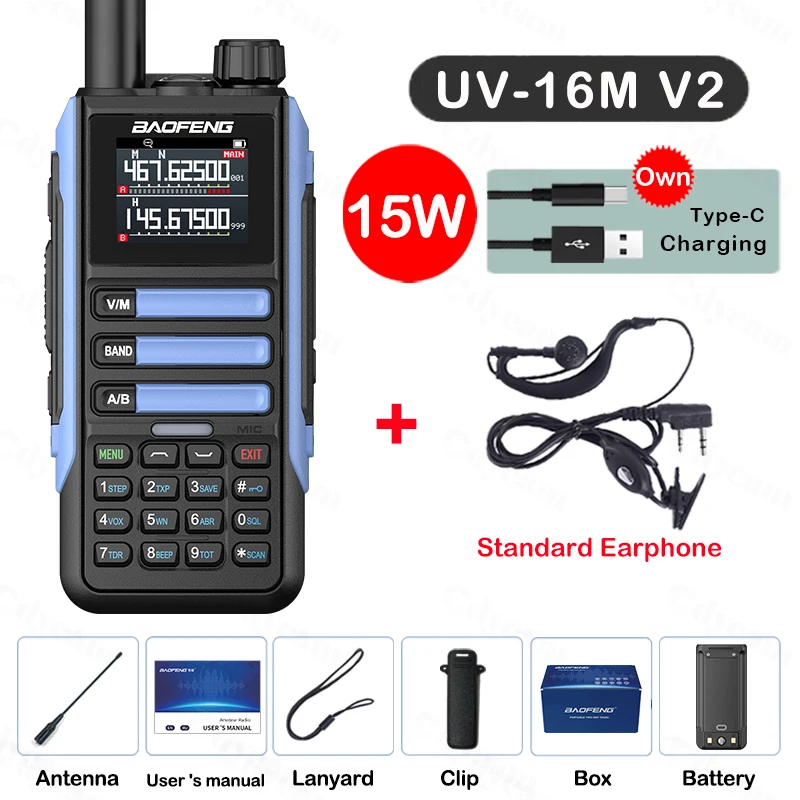Upgrade Baofeng UV16M V2 Walkie Talkie 15W Hoge capaciteit AM FM 2-weg radio Volledige band LCD 999CH Frequentie Kopie NOAA Ruisonderdrukking