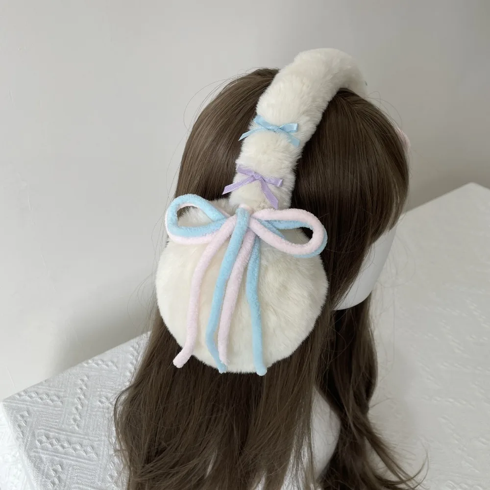 Trendy Earflap Bowknot Earmuffs Faux Rabbit Fur Soft Winter Ear Warmer Thicken Cold Protection Plush Ear Cover Girls