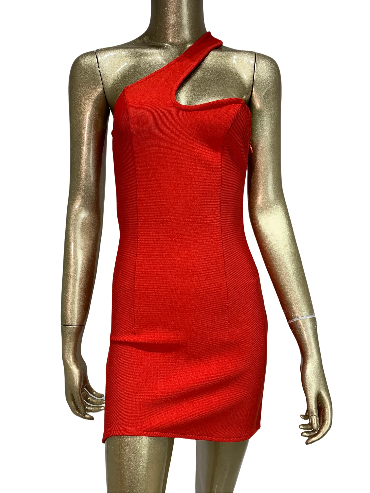 Femmes rouge asymétrique robe de pansement concepteur une épaule moulante Mini élastique célébrité soirée Club fête une pièce robes