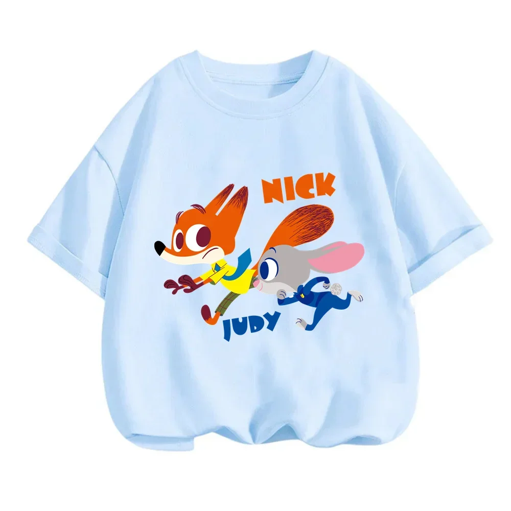 Zootopia Disney Summer Fun Trendy T-Shirts for Kids with Soft Hip-Hop Style Adorable O-Neck Cartoons and Simple Pattern Designs