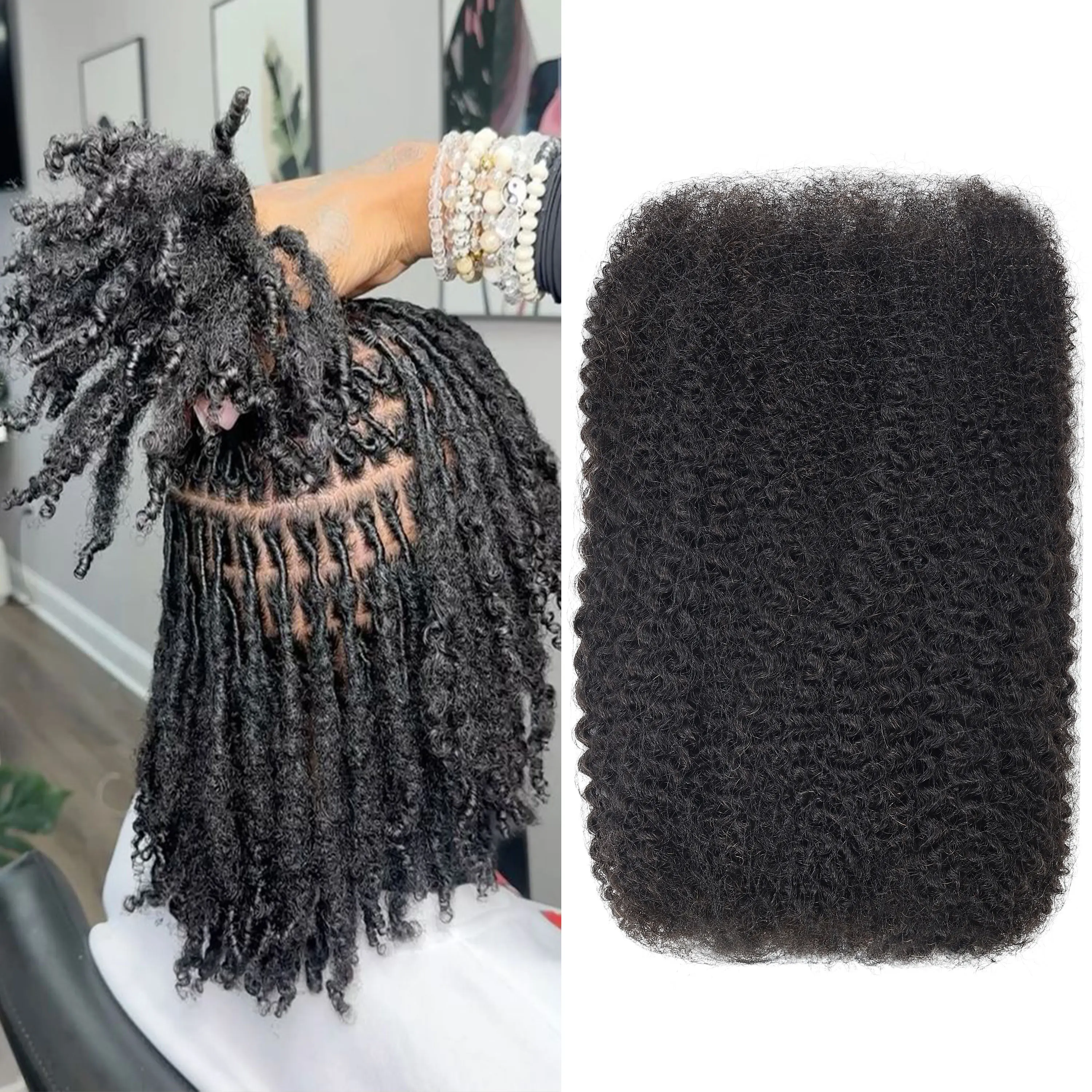 

ANNA 50g 100% Human Hair Pre-stretched Bulk Hair Afro Kinky Human Hair Bulk for Braidig Locs Extension Natural Color