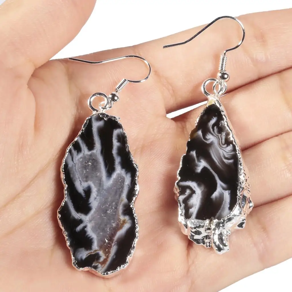 Natural Agate Stone Drop Earrings for Women, Druzy Agate Geode Crystal Quartz Dangle Hook Earrings for Girls