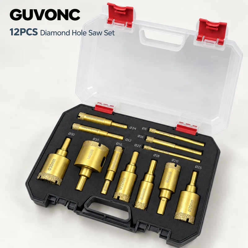 12Pcs Diamond Hole Saw Set 6/8/10/12/14/16/18/20/22/25/30/35mm, Grit Edge for Tile Marble with Storage Case
