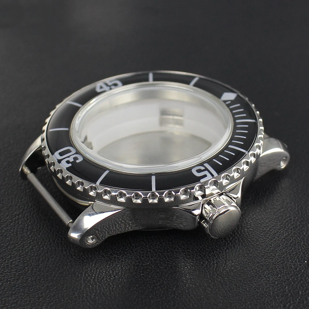 Silver NH35 Cases 45MM 100m Waterproof Watch Case Luminous Bezel For 50 FATHOMS NH35 NH36 NH34/38 Movement Watch MOD Accessories
