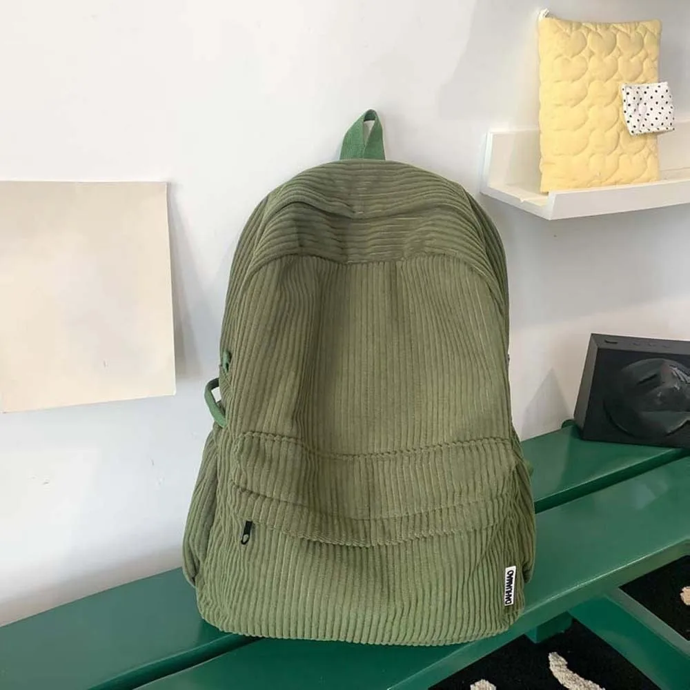 Lightweight Corduroy Backpack Japanese Style Large Capacity Solid Color School Bag Adjustable Portable Casual Students Daypack