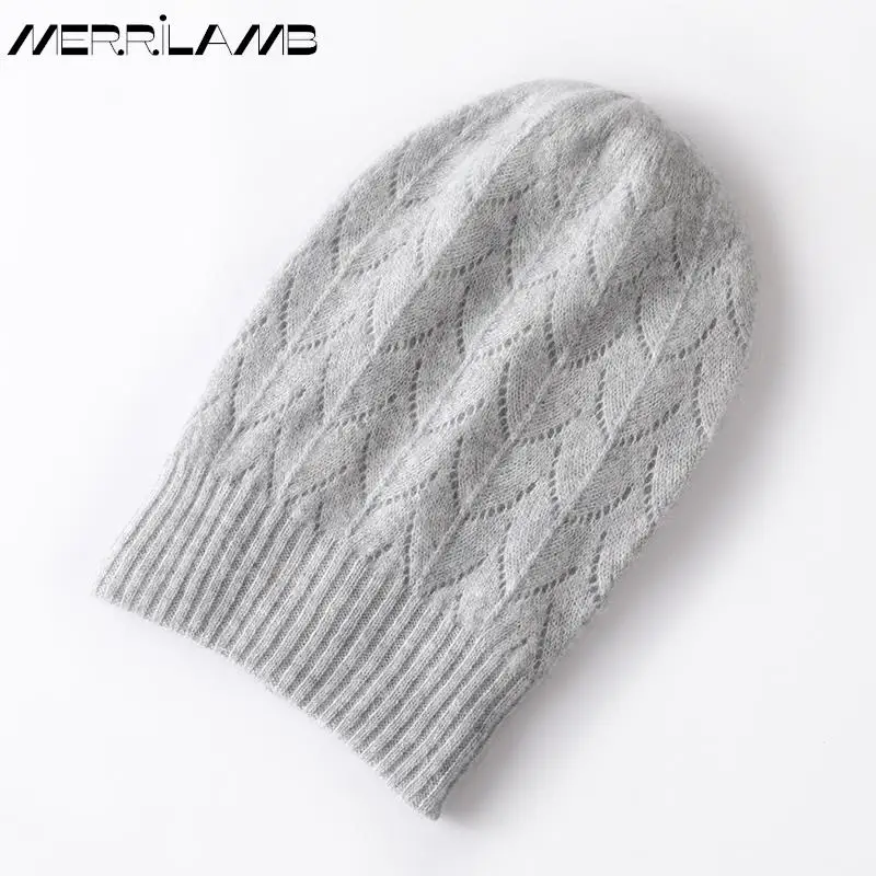 High Quality Winter Hats Women\'s Cashmere Knitted Solid Jacquard Skullies Cap Beanies