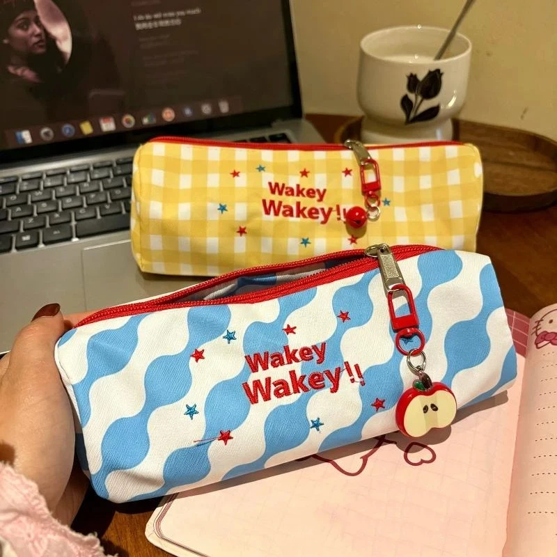 1Pcs Cute Dopamine Color Pencil Case Embroidered Large Capacity Pen Bag Stationery Bag School Supplies