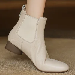 Women's sheepskin elastic fabric patchwork slip-on flats autumn ankle Chelsea boots casual female soft comfortable short booties