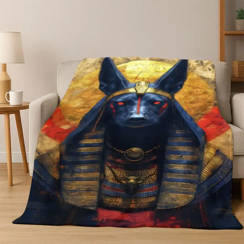 Ancient Egypt Death Anubis Pharaoh Cartoon Flannel Blanket Soft Throw Blanket for Bedroom Living Room Bed Travel Camping Picnic