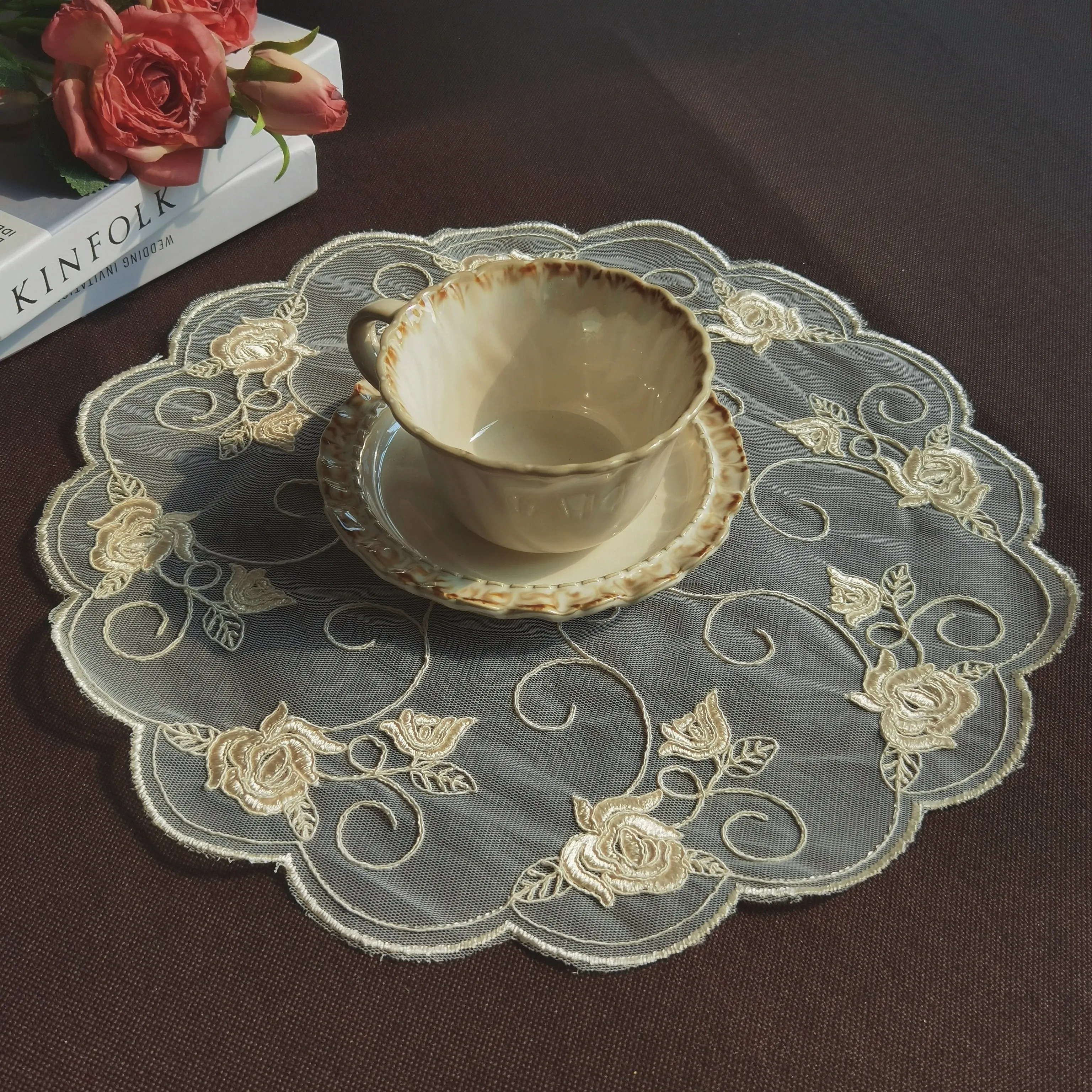 Round Dinner Plate Mat European Embroidery Placemats Pastoral Style Coaster Holiday Table Decorations Ramadan Decorations 2026