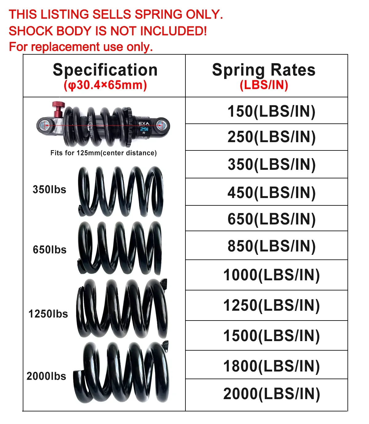 EXA Form Rear Shock Absorber 291R Spring Kindshock Downhill MTB Bike 125mm Electric Scooter