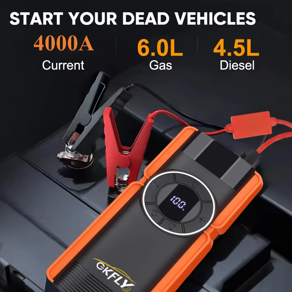 GKFLY 4000A Auto-Starthilfe, hohe Leistung, 69,6 Wh, Powerbank, Notstartgerät, tragbare Autobatterie-Booster, Busters – Detail 19