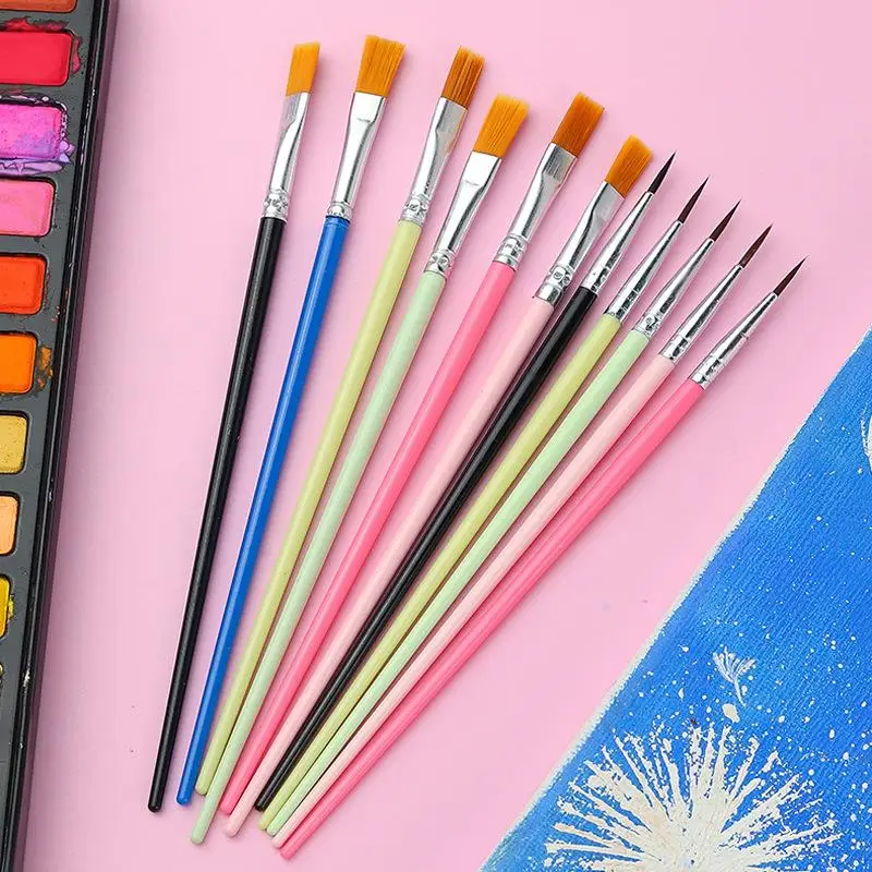 12 Pcs Painting Brushes Set Art Round Flat Hair Nylon Hair Paint Brush Pen For Oil Acrylic Watercolor School Art Supplies