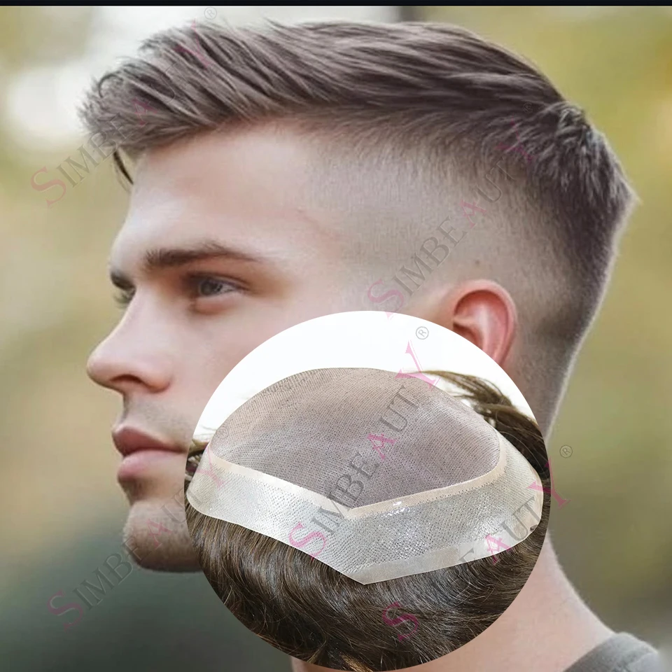 

Durable Thin Skin Pu Mono Mesh Lace Breathable Mens Toupee Wig Natural Hairline Blonde Black #3 Human Hair Prosth Bald Hairpiece